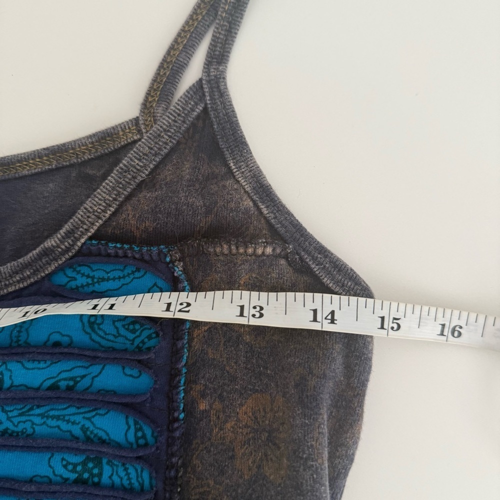 Windhorse Womens Boho Patchwork Cotton Tank Blue Gray Sleeveless M Hippie Y2K - Picture 6 of 7
